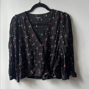 Floral Black Wrap Top